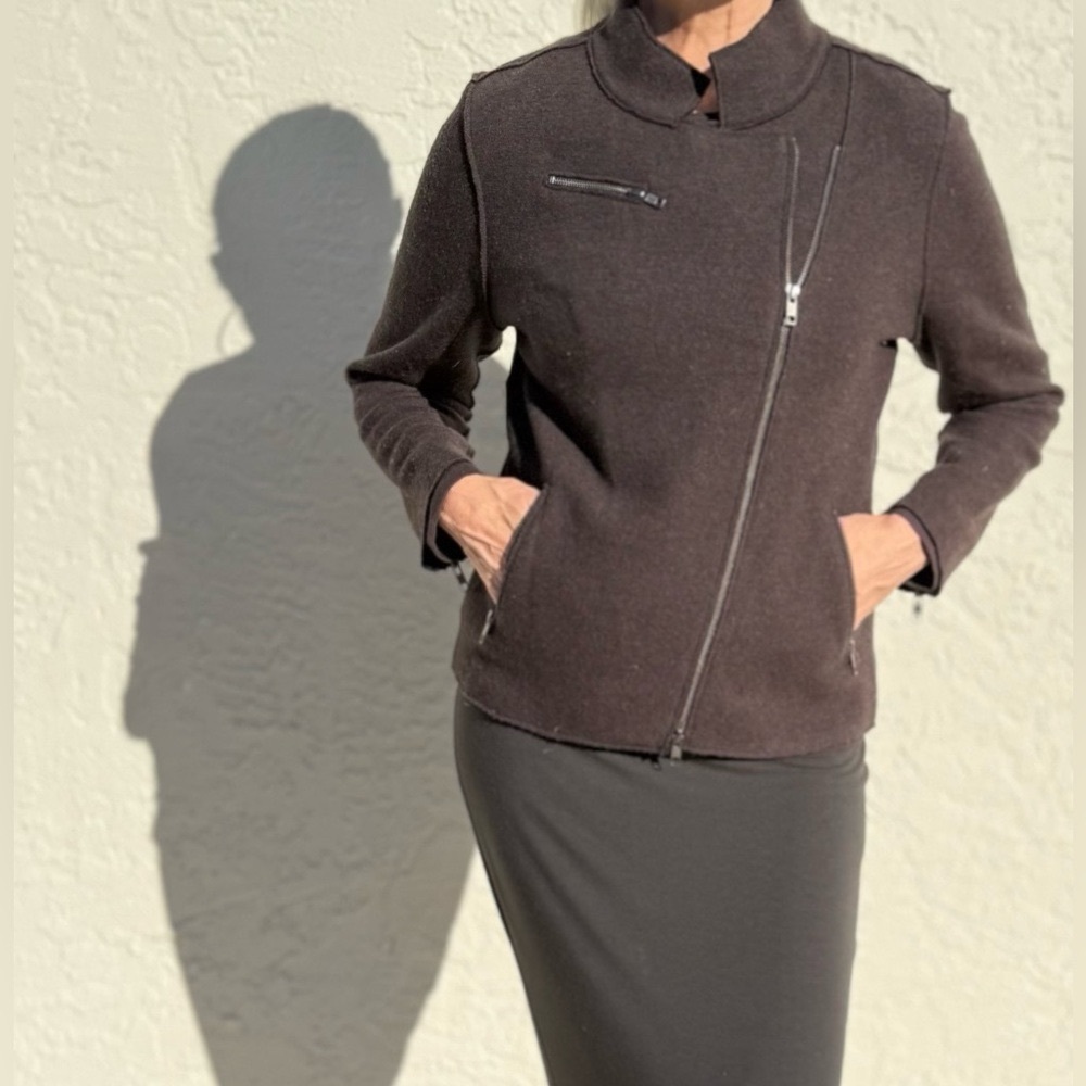 Eileen Fisher asymmetrical zip boiled wool moto jacket Size M